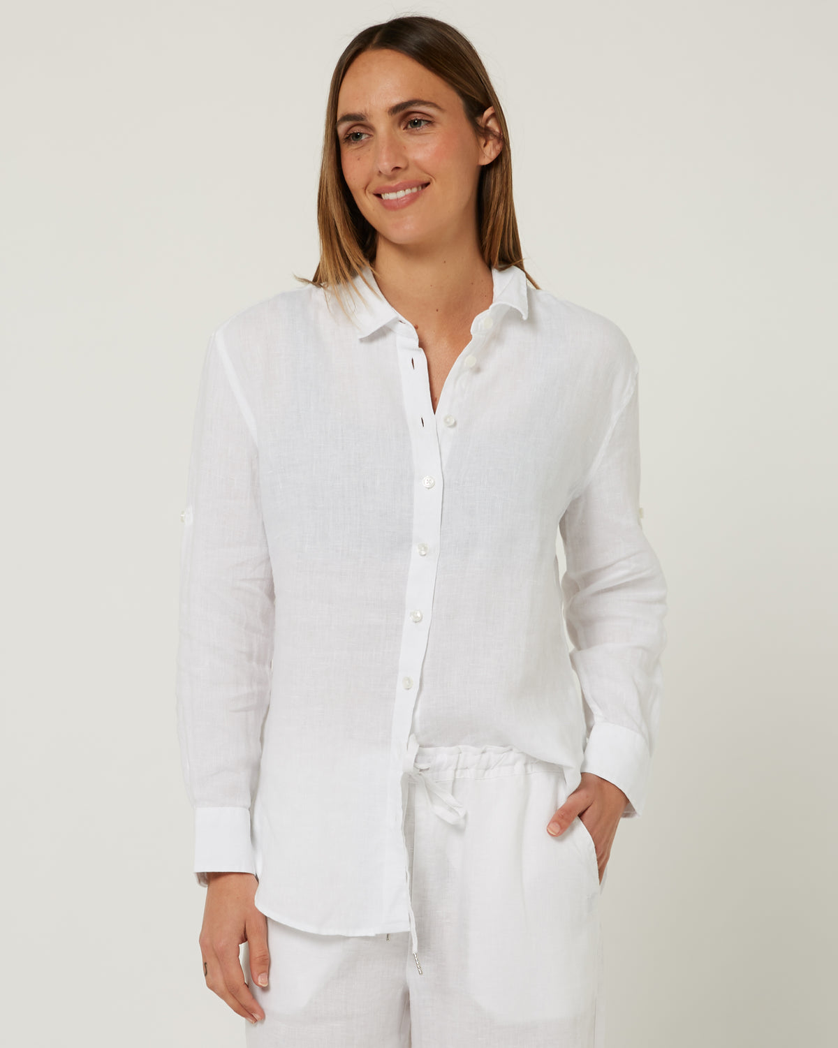 Pilbara-  Womens Florence Classic Linen Long Sleeve Shirt - White