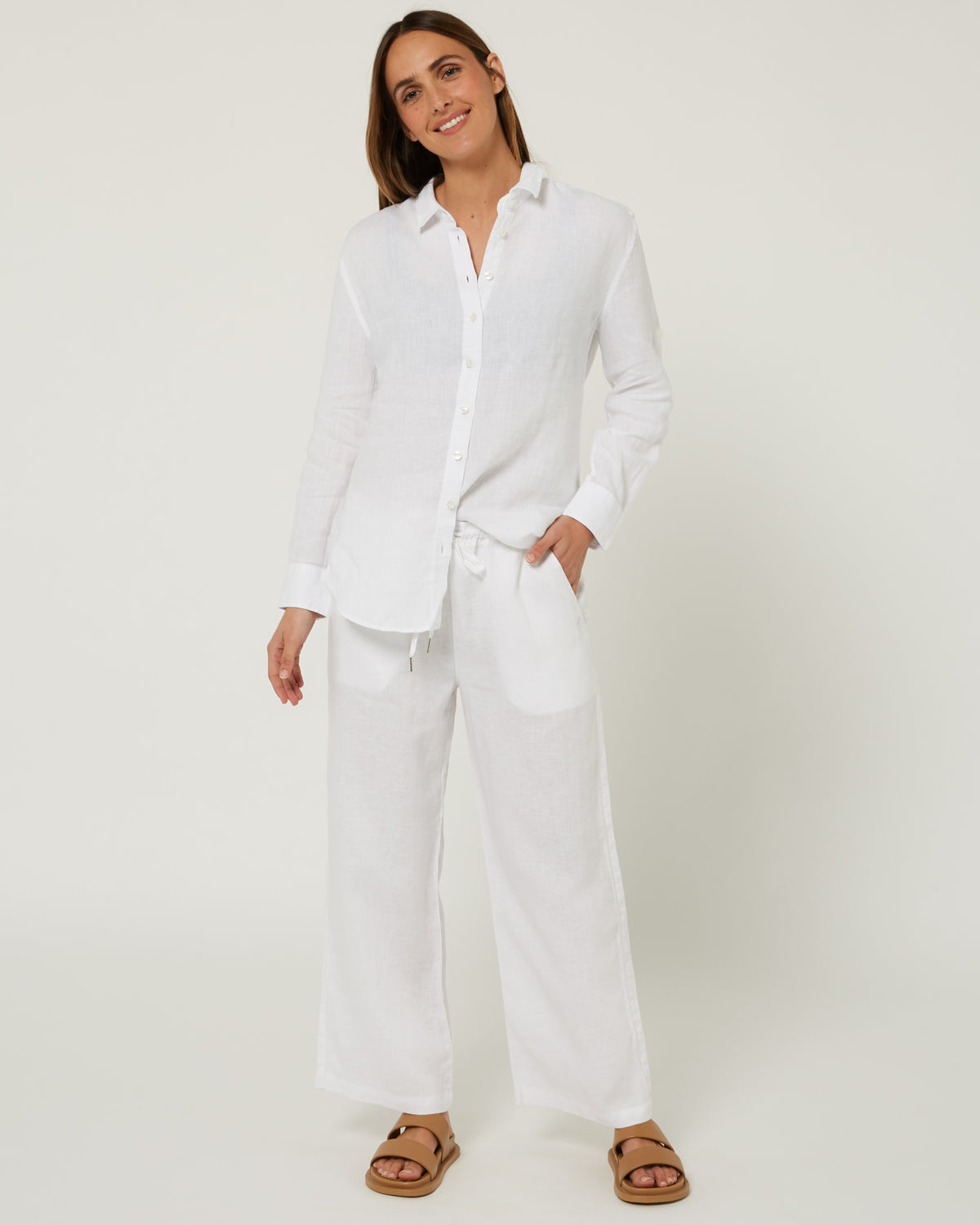 Pilbara-  Womens Florence Classic Linen Long Sleeve Shirt - White