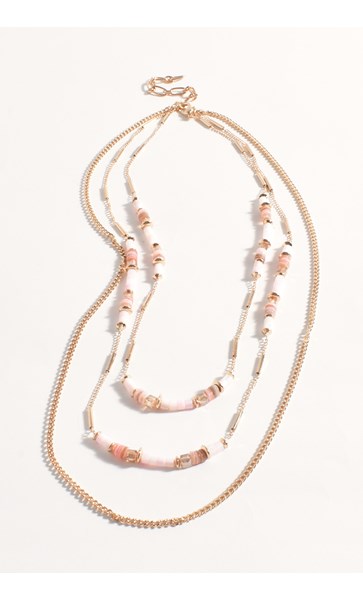 Adorne - Stone Glass Mix Layered Necklace - Pink