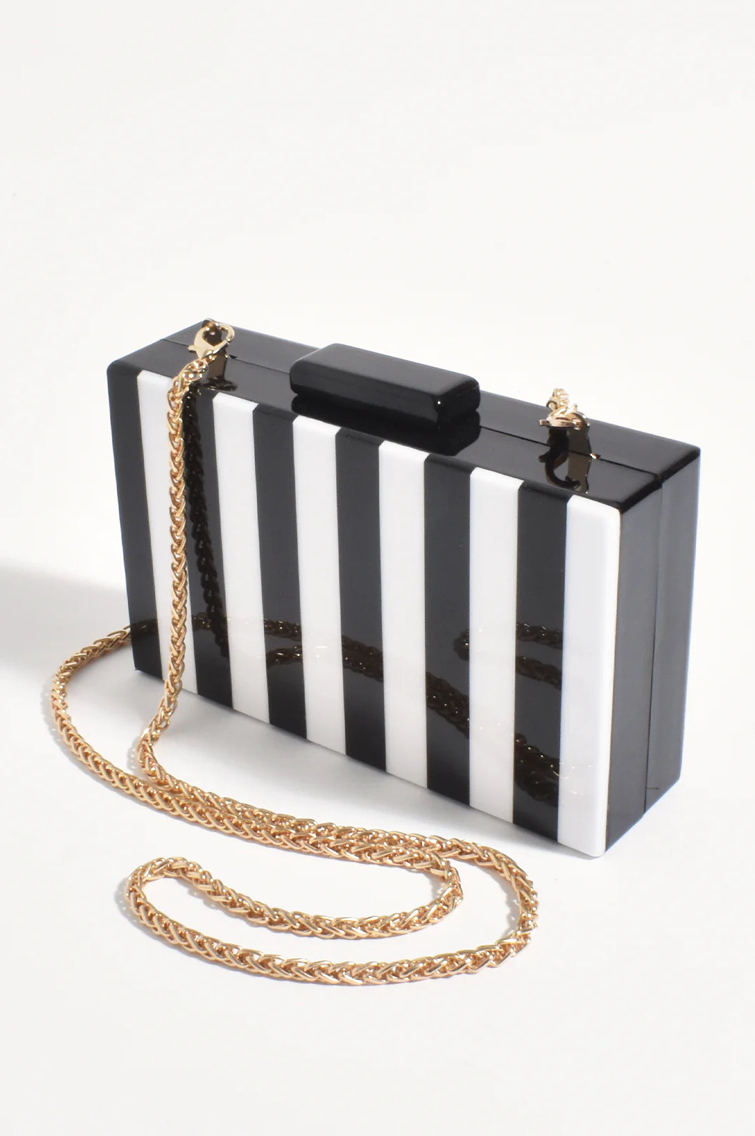 Adorne -Jones Striped Resin Structured Clutch -  Black/White