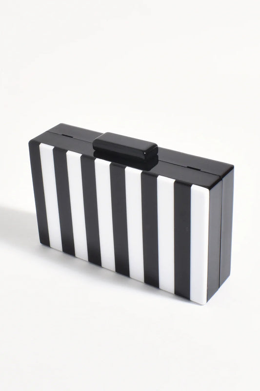 Adorne -Jones Striped Resin Structured Clutch -  Black/White