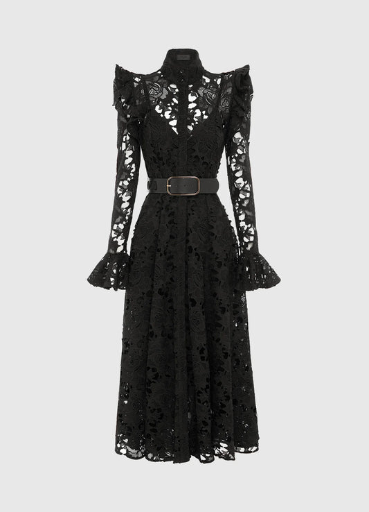 HIRE DRESS - LEO LIN - ALIYAH LACE BUTTERFLY SLEEVE MIDI DRESS