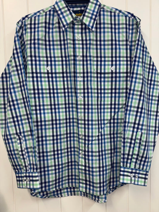 Bisley - Casual Long Sleeve Shirt - Green/Navy/Blue Check