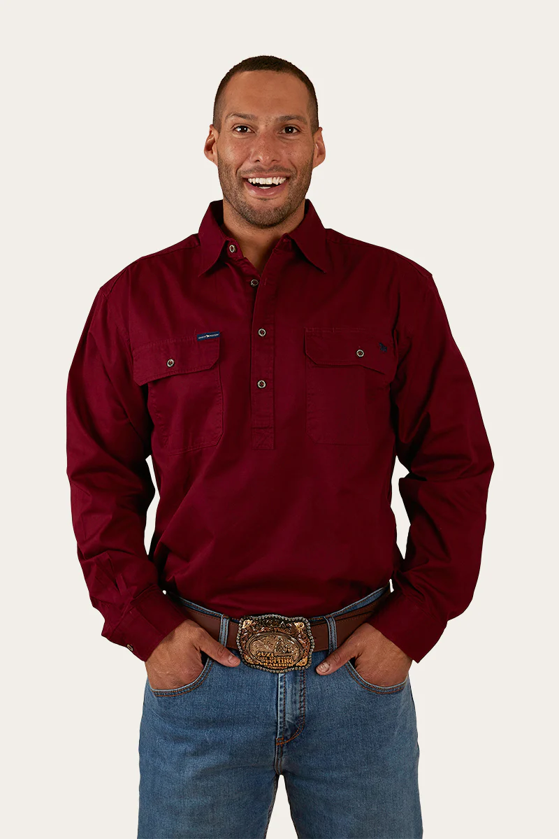 Ringers Western - Mens Closed Front Work Shirt - King River - Burgundy