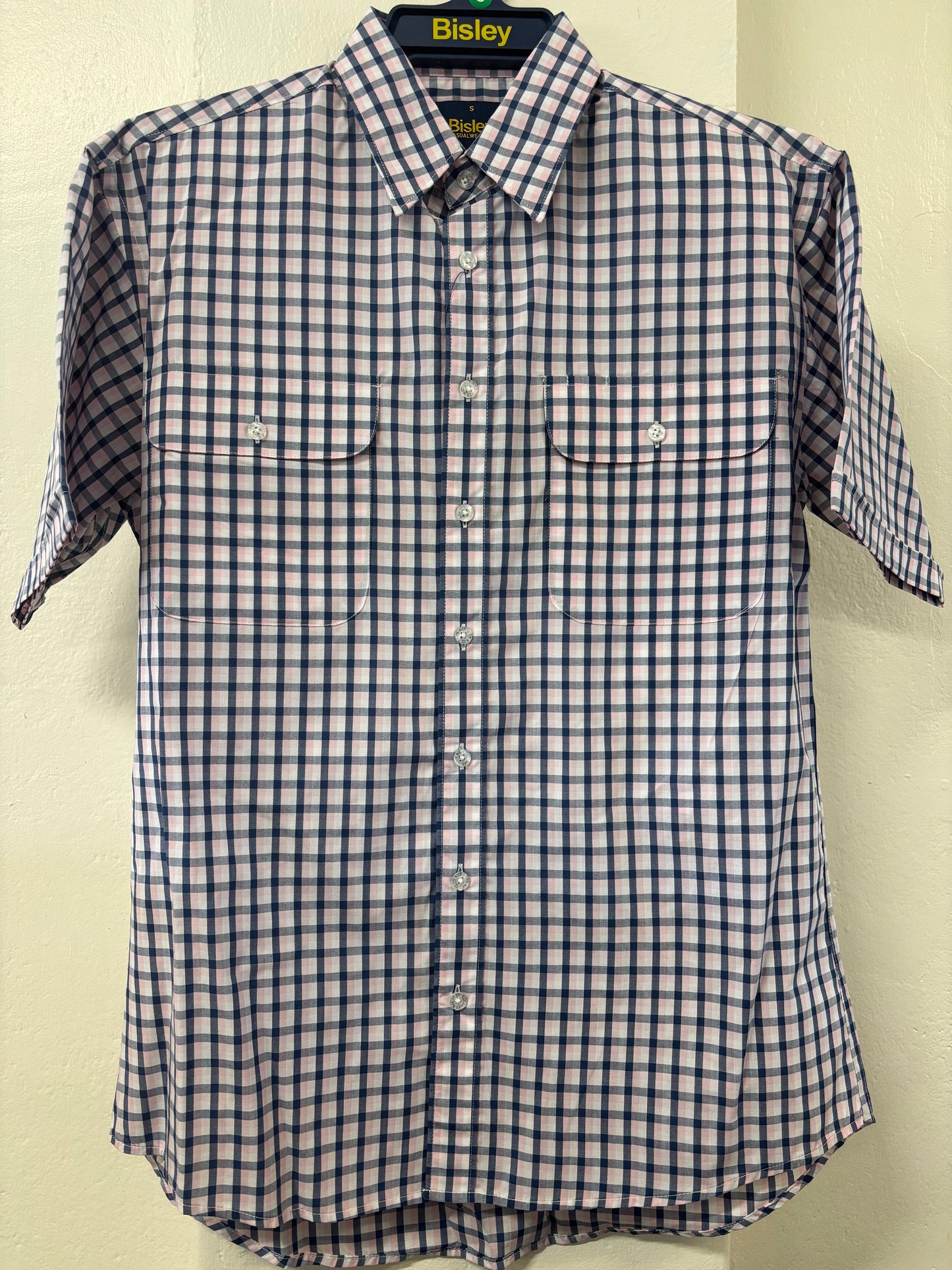 Bisley - Casual Short Sleeve Shirt - Navy/White/Pink Check