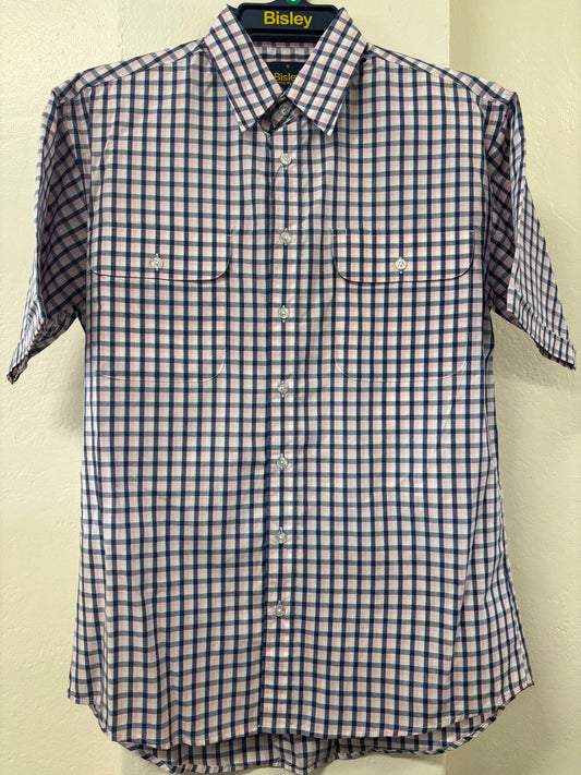 Bisley - Casual Short Sleeve Shirt - Navy/White/Pink Check