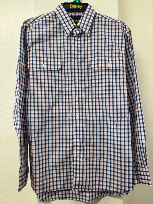 Bisley - Casual Long Sleeve Shirt - Navy/White/Pink Check
