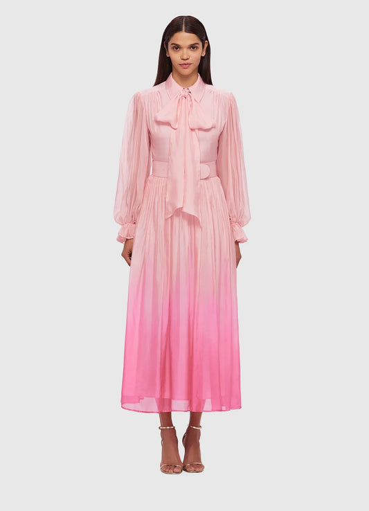 HIRE DRESS - LEO LIN - CASSIE TIE NECK MIDI DRESS - OMBRE PINK