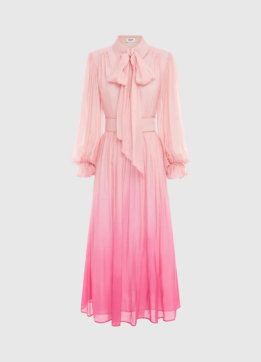 HIRE DRESS - LEO LIN - CASSIE TIE NECK MIDI DRESS - OMBRE PINK