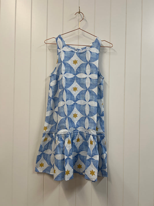 LJC Annie Dress - Printed Linen - Azure