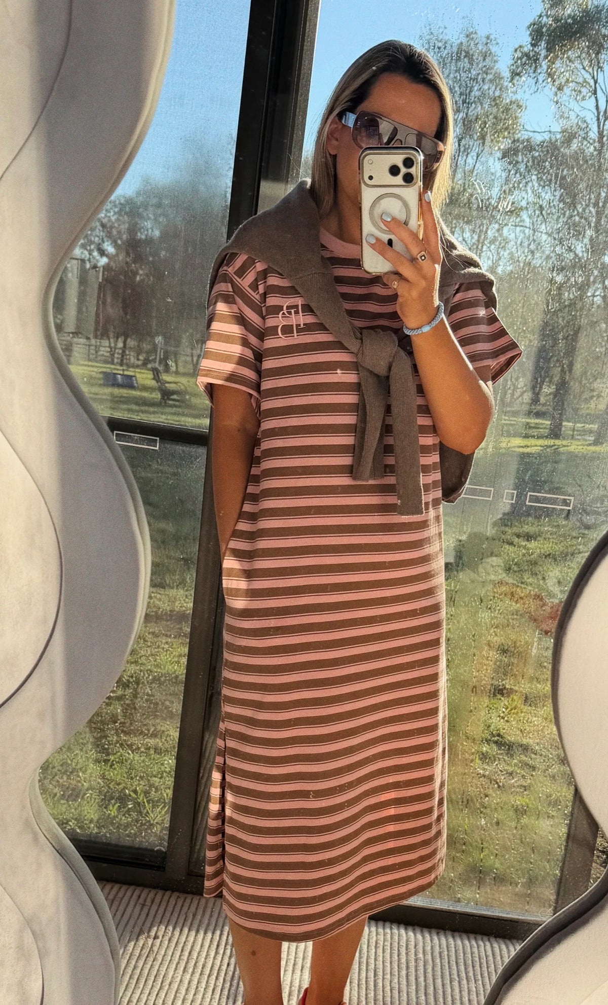 Peter Bill - Clydie T-Shirt Dress - Pink/Mocha Stripe