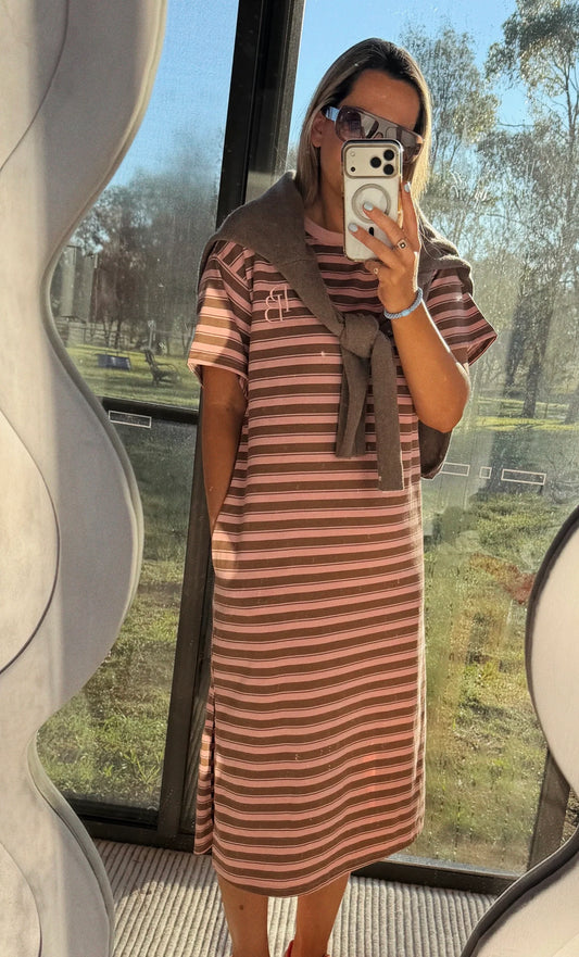 Peter Bill - Clydie T-Shirt Dress - Pink/Mocha Stripe