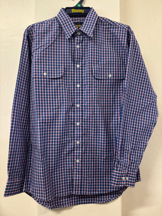 Bisley - Casual Long Sleeve Shirt - Small Cobalt/White/Red Check