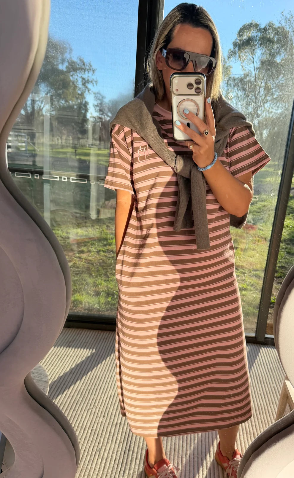 Peter Bill - Clydie T-Shirt Dress - Pink/Mocha Stripe