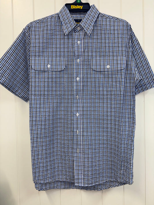 Bisley - Casual Seersucker Short Sleeve Shirt - Royal/White/Black Check