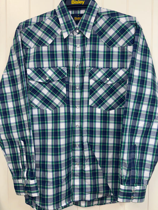 Bisley - Casual Western Long Sleeve Shirt - Green Check