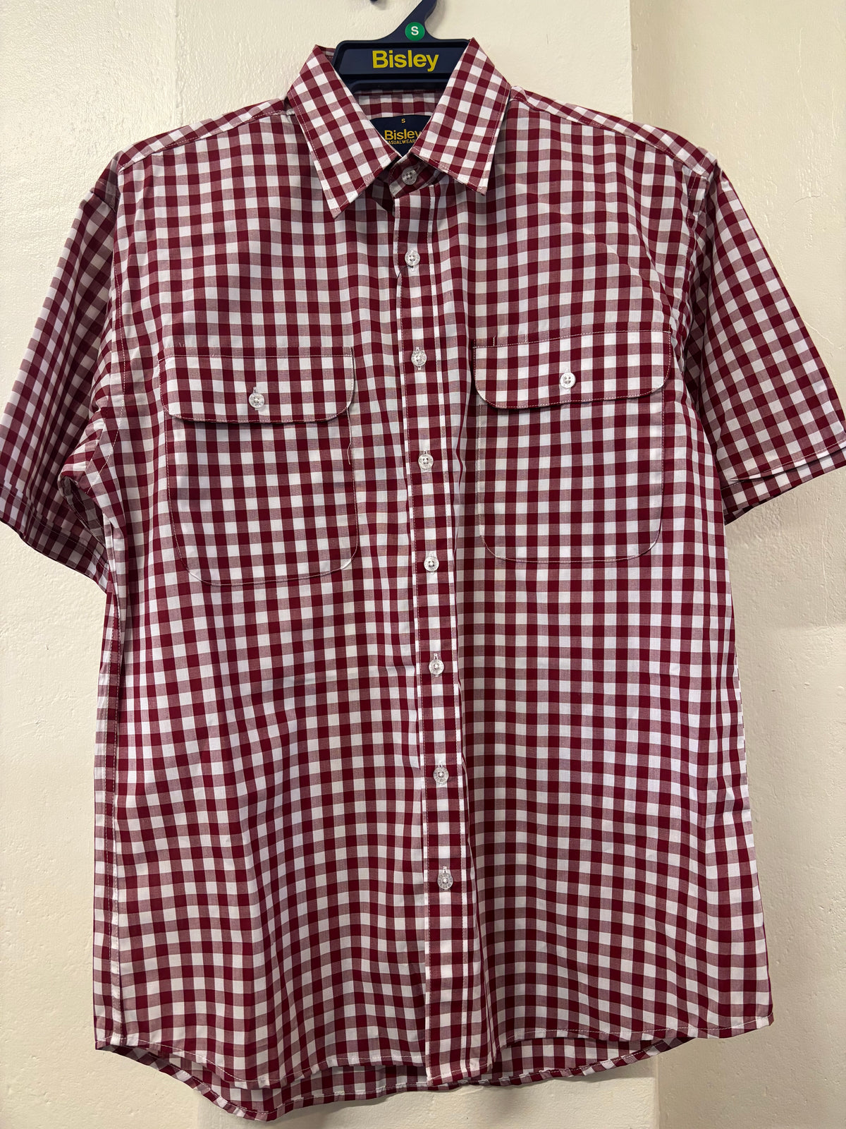 Bisley - Casual Short Sleeve Shirt - Red /White Check