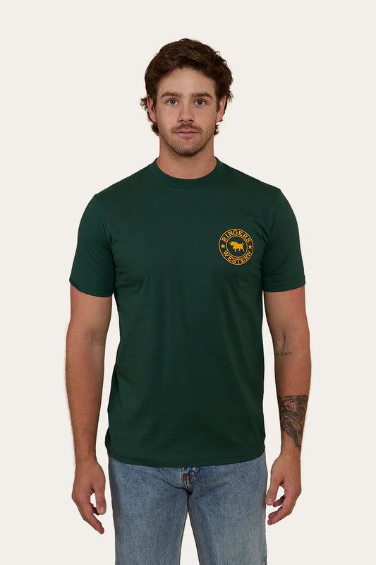 Ringers Western - Signature Bull Mens Classic Fit T-Shirt - Pine/Yellow