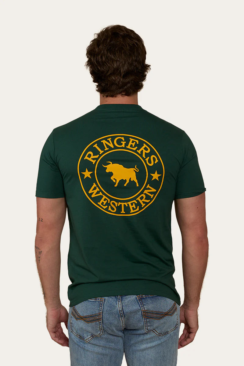 Ringers Western - Signature Bull Mens Classic Fit T-Shirt - Pine/Yellow