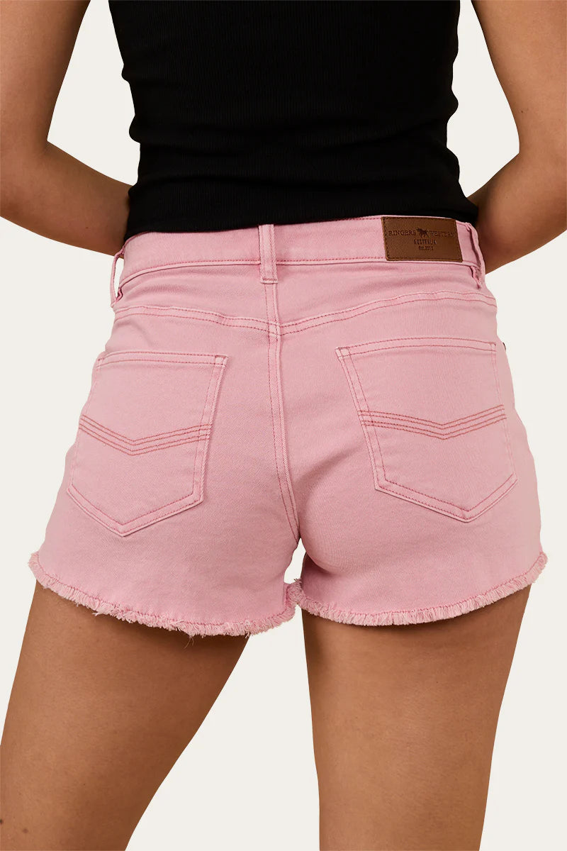 Ringers Western - Jessie Womens Mid Rise Ripped Denim Short - Light Pink