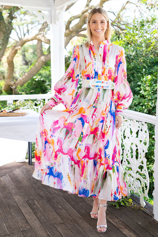 HIRE DRESS - LEO LIN - CAROUSEL SILK LINEN MIDI DRESS