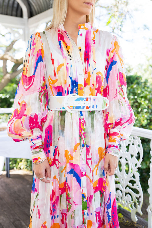 HIRE DRESS - LEO LIN - CAROUSEL SILK LINEN MIDI DRESS