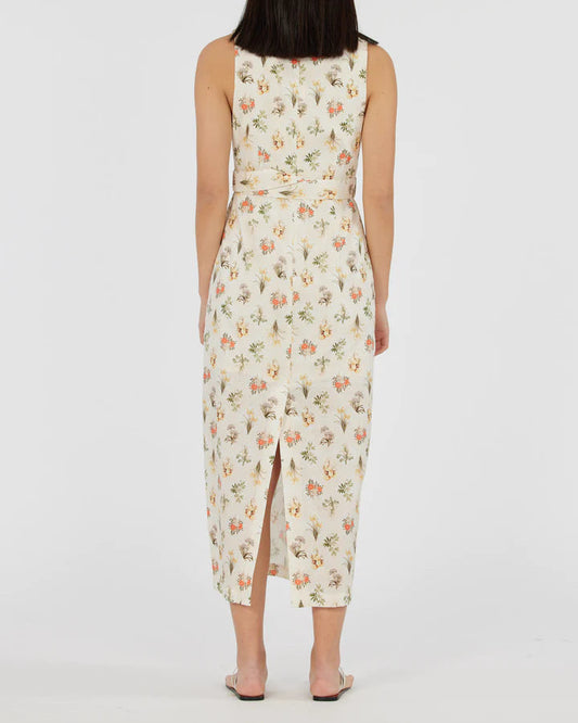 Amelius- Jardin Linen Midi Dress- Botanical Print