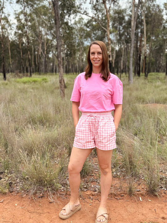 Dusty Wattle - Elsie Cotton Short - Pink/White Check