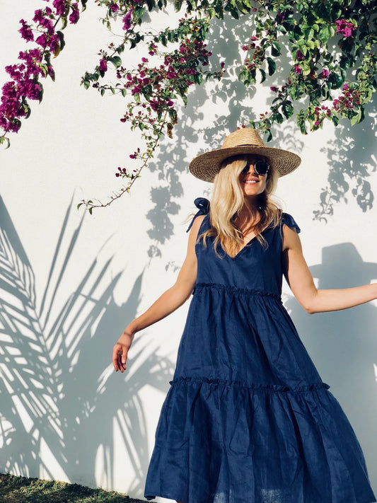 LJC Ostuni Dress - Linen - Navy