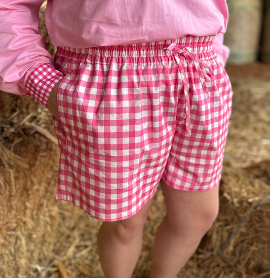Dusty Wattle - Joy Cotton Short - Hot Pink/White Check