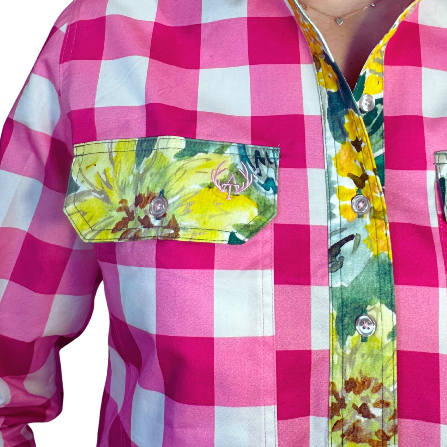 Antola - Kelly Half Button Shirt - Pink Check