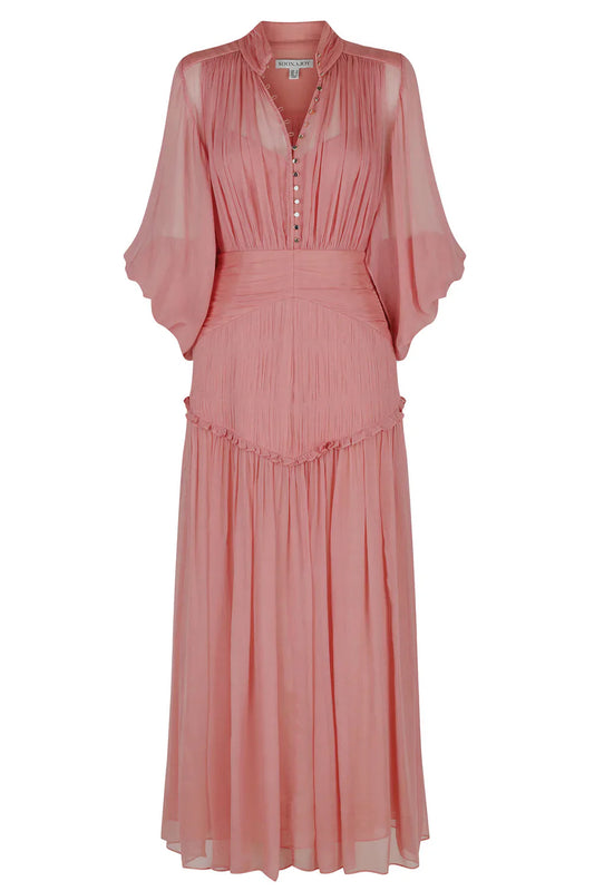 HIRE DRESS - SHONA JOY - LAUREN BUTTON UP RUCHED MIDI DRESS - BLUSH