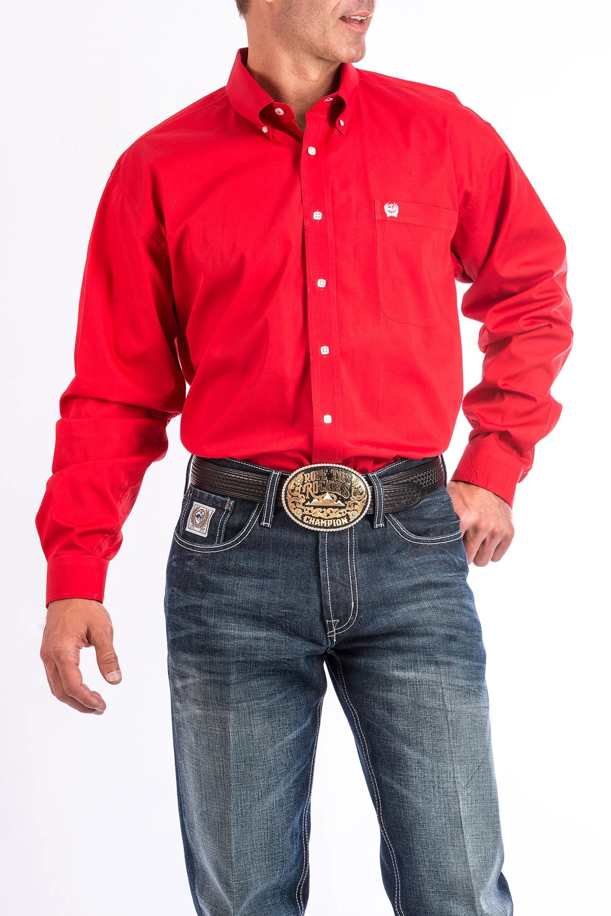 Cinch - Cinch Men's Classic Fit Solid Long Sleeve Shirt - Red