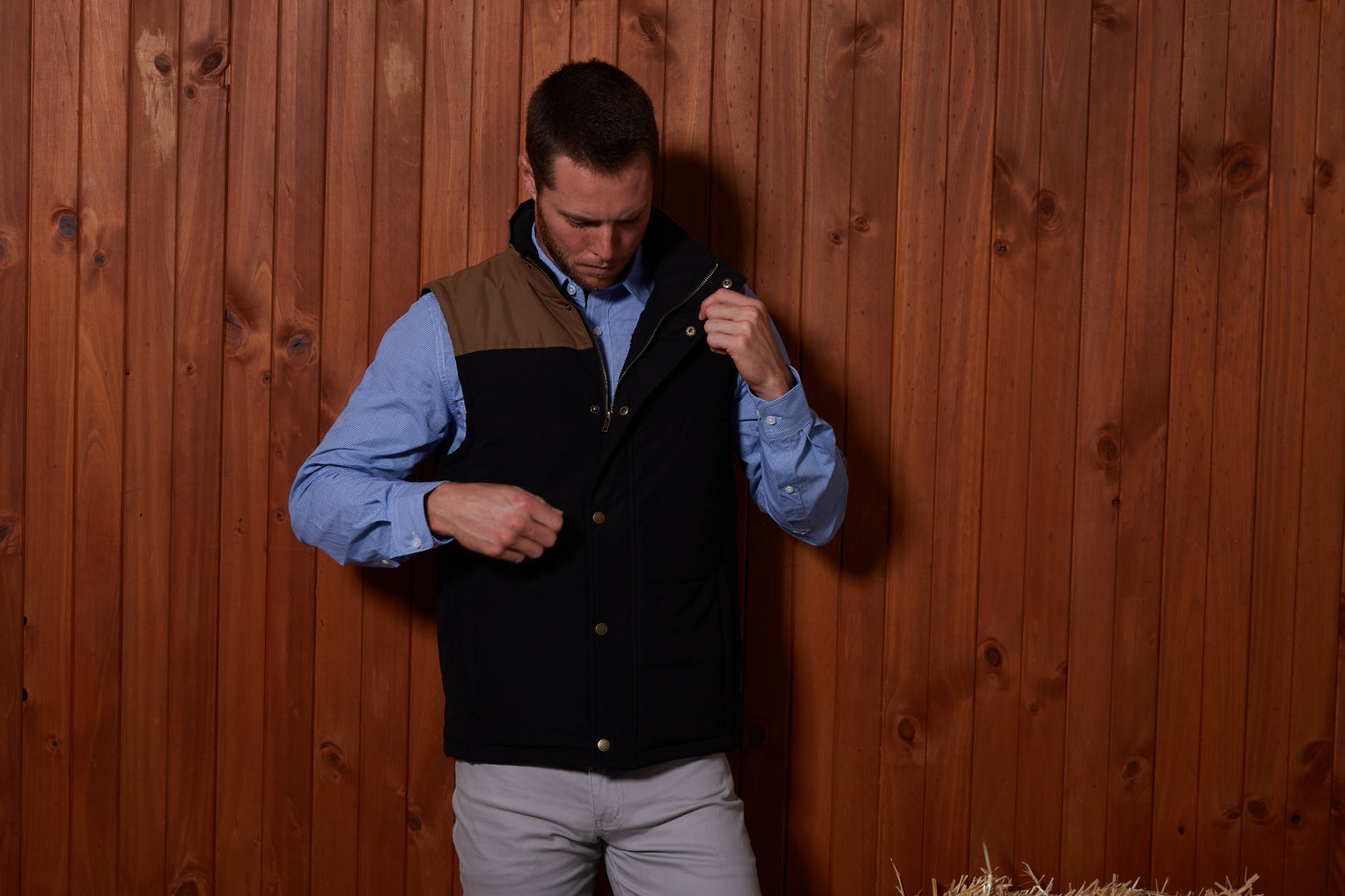 Pilbara - Mens Two-Tone Vest-  Black/Whisky