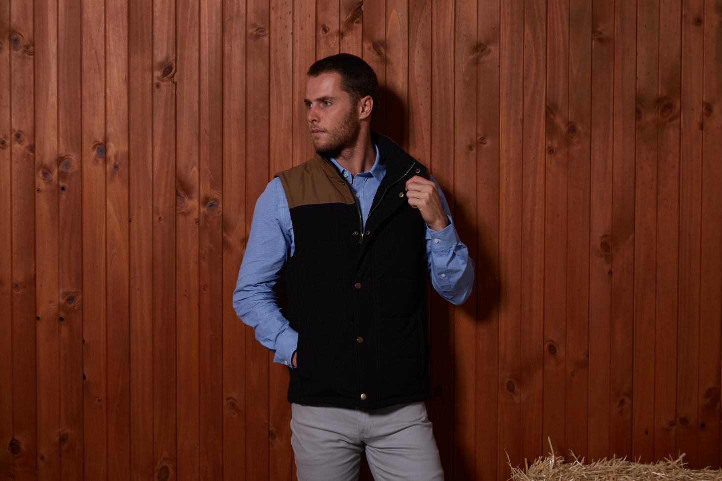 Pilbara - Mens Two-Tone Vest-  Black/Whisky