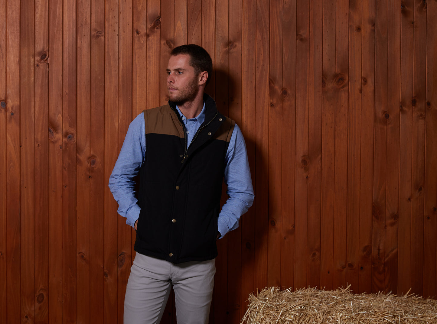 Pilbara - Mens Two-Tone Vest-  Black/Whisky