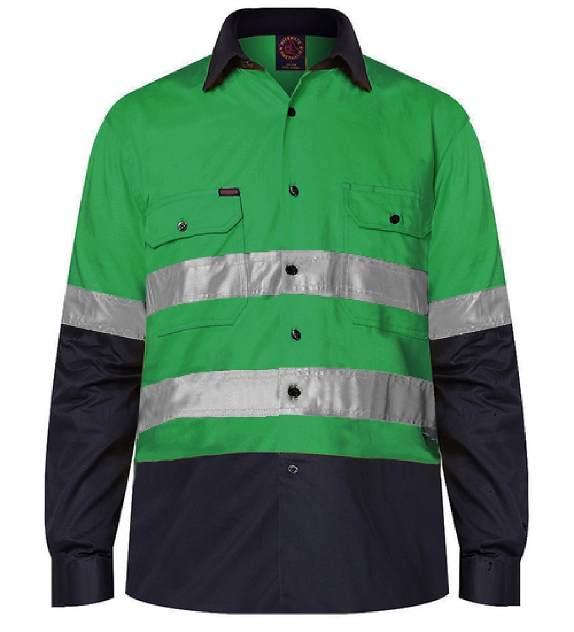 Ritemate - Mens Open Front Shirt L/S 50MM Reflective Tape - Emerald/Navy