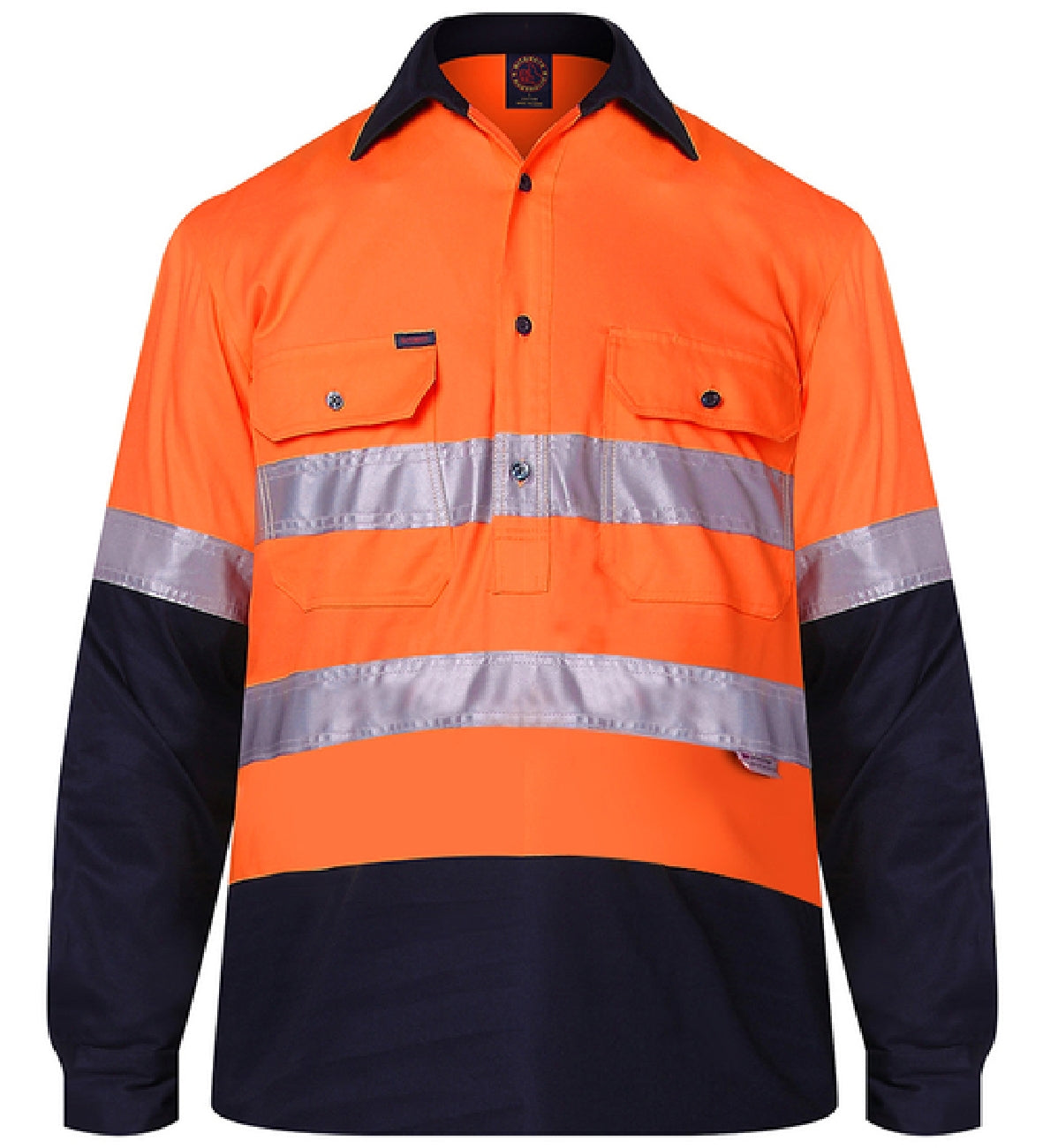 Ritemate - 2 Tone Closed Front L/S Shirt 50MM Reflective Tape - Orange/Navy