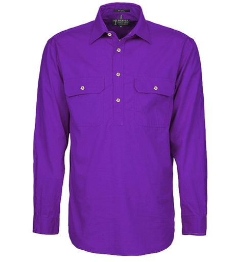 Pilbara - Mens Closed Front Work Shirt - Purple