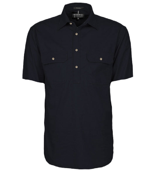 Pilbara - Mens Closed Front Work Shirt Short Sleeve  - Black