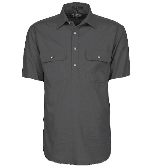 Pilbara - Mens Closed Front Work Shirt Short Sleeve  - Charcoal