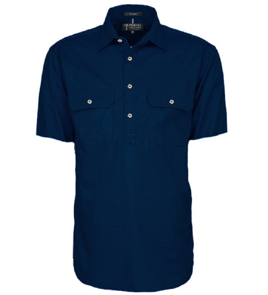 Pilbara - Mens Closed Front Work Shirt Short Sleeve  - French Navy