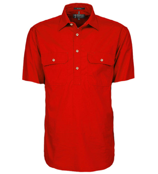 Pilbara - Mens Closed Front Work Shirt Short Sleeve  - Red