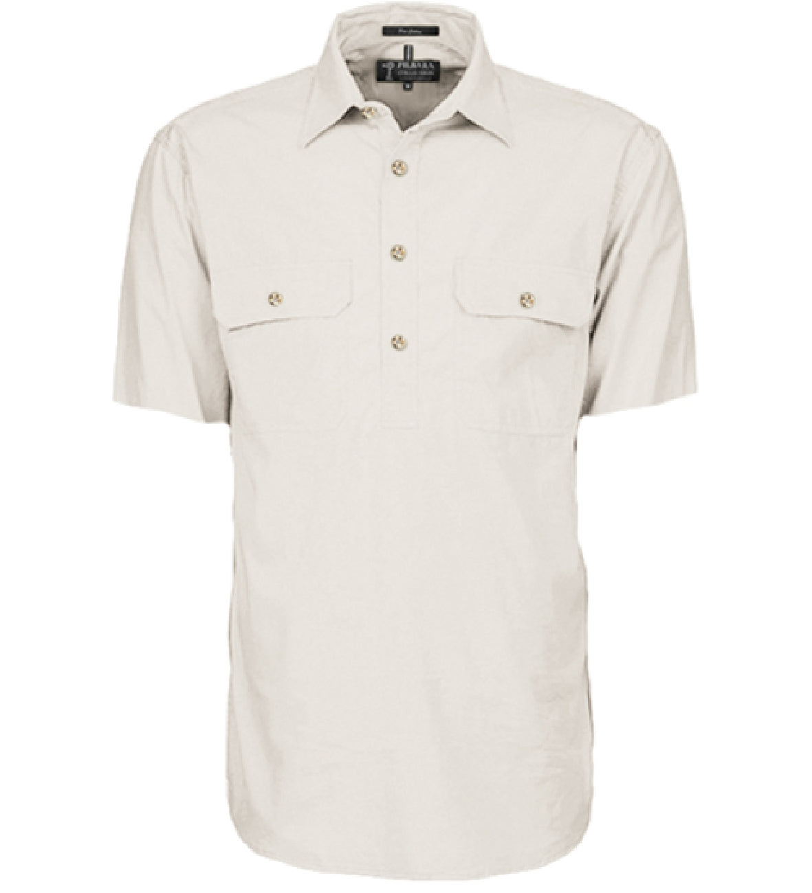 Pilbara - Mens Closed Front Work Shirt Short Sleeve  - Stone
