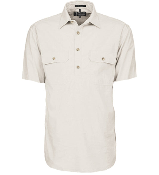 Pilbara - Mens Closed Front Work Shirt Short Sleeve  - Stone
