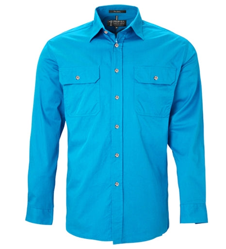 Pilbara - Men's Open Front L/S Shirt - Azure