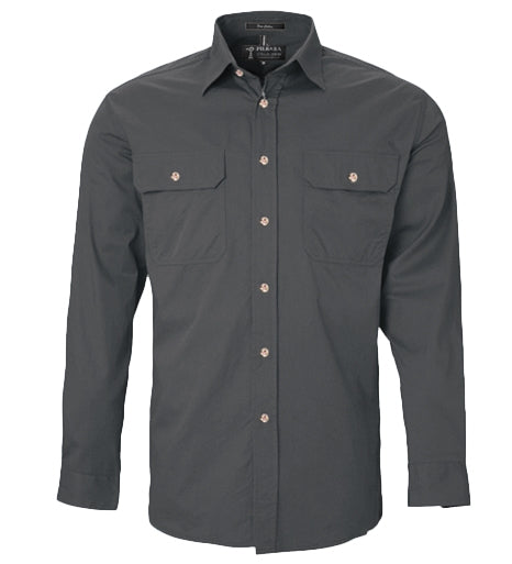 Pilbara - Men's Open Front L/S Shirt - Charcoal