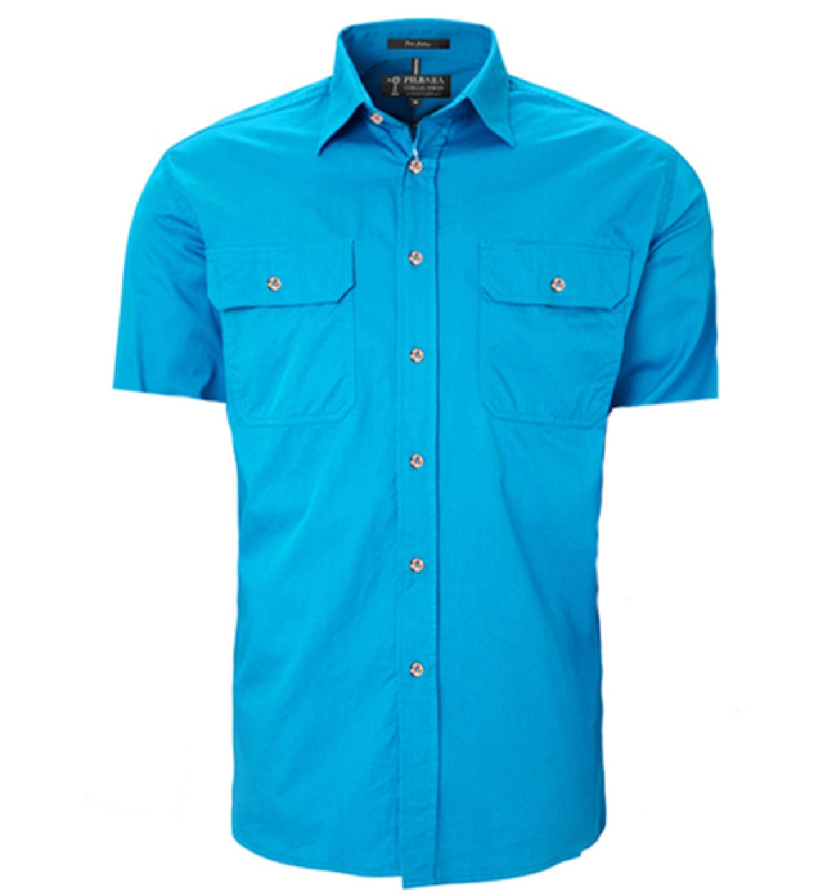 Pilbara - Mens Open Front Work Shirt Short Sleeve  - Azure