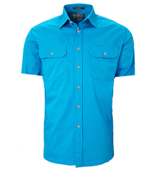 Pilbara - Mens Open Front Work Shirt Short Sleeve  - Azure