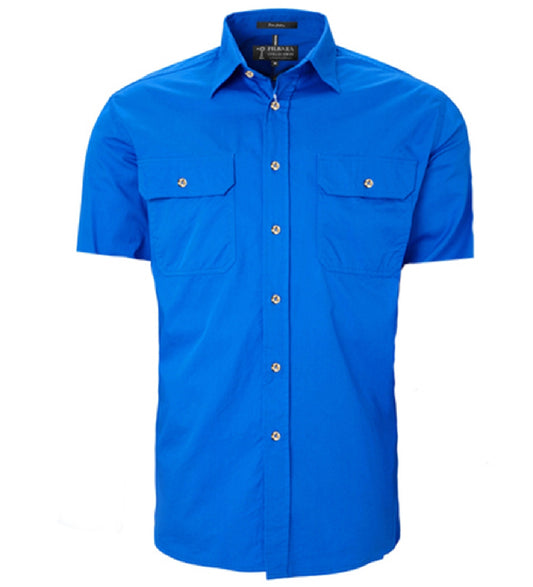 Pilbara - Mens Open Front Work Shirt Short Sleeve  - Cobalt Blue